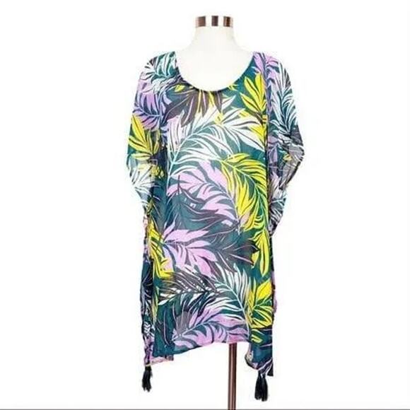 Palisades Beach Club Womens Tropical Green Printed Pullover Swim Cover-Up Size L - Picture 1 of 11